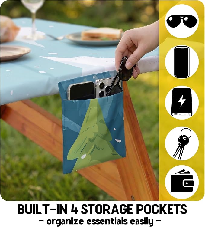 Picnic Table Cover with Bench Covers Waterproof Vinyl Elastic Rectangle Fitted Table Cloth Camping Lovers Essentials Rv Car Travel Overlanding Outdoor Roadtrip Road Trip Men Women Camper Gifts 6 Foot