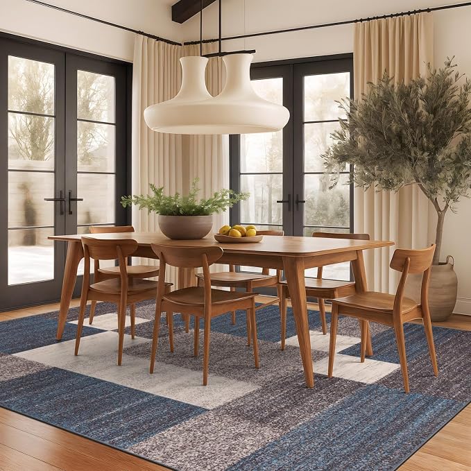 Rugshop Geometric Boxes Non-Slip Contemporary Area Rug Blue 10' x 14' | Non-Shedding, Rectangular, Size 10' x 14', Living Room, Bedroom, Dining Room, Home Office, Kitchen, Entryway, Hallway