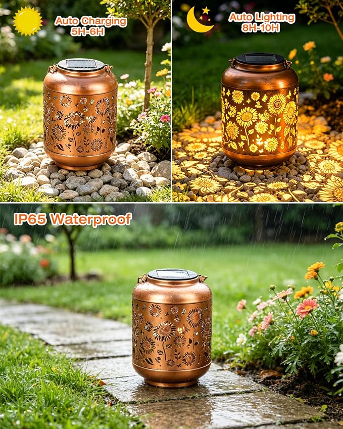 ANYTALK Birthday Gifts for Women Mom Grandma, Sunflower Solar Lanterns Outdoor Waterproof, Hanging Solar Lights for Yard, Patio, Porch, Garden Decor