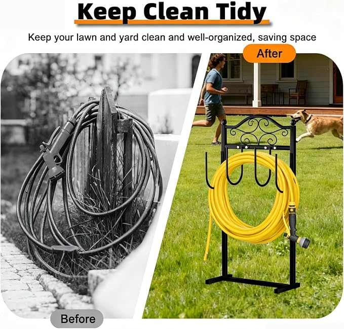 Garden Hose Holder, Heavy-Duty Garden Hose Stand for 100FT Hoses, Freestanding Water Hose Holder for Yard & Garden, Black
