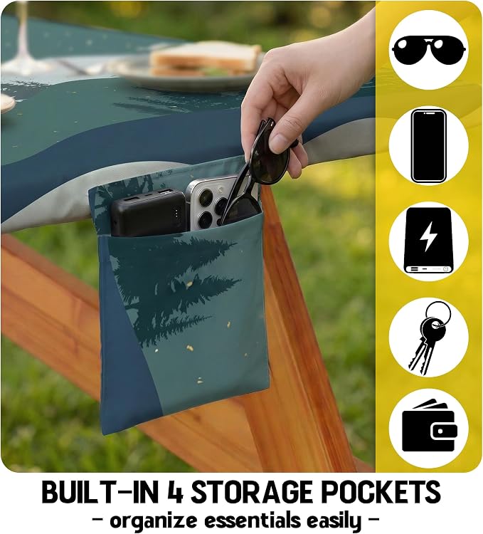 Picnic Table Cover with Bench Covers Waterproof Elastic Rectangle Tablecloth Camping Essentials Supplies Rv Car Travel Must Haves Gear Accessories Fitted Table Cloth Outdoor Road Trip Camper Gifts 8ft