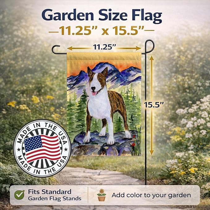 Caroline's Treasures SS8167GF Bull Terrier Garden Flag Mailbox Flag Decorative Yard Flag Banner Outside Patio Artwork Yard Flower Beds, Garden Size, Multicolor