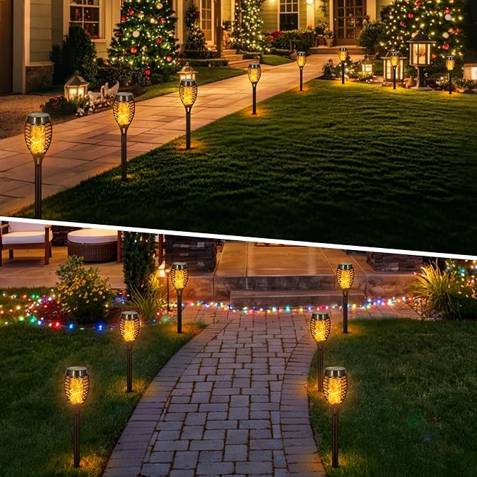 Solar Torch Flame Outdoor Lights, Flickering Flame LED – Waterproof Solar Garden Lights for Patio, Yard, Pathway, Landscape & Backyard Décor (Warm White-8 Pack)
