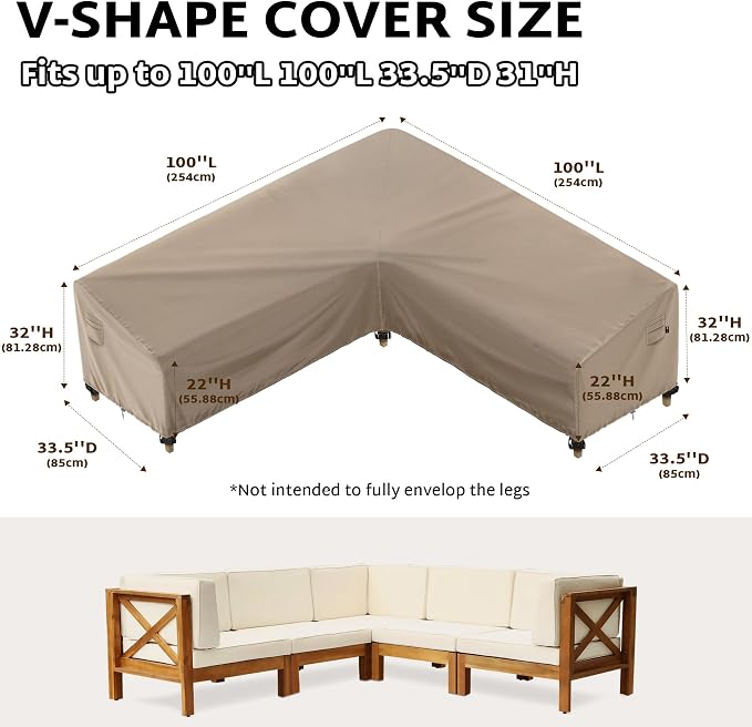 iBirdie Outdoor Sectional Cover fit 100 x 100 inch, 99 x 98, 97 x 96 L-Shaped Patio Sofa Waterproof Weatherproof 600D Heavy Duty Garden Furniture Cover for Outside L Shape Couch, Brown