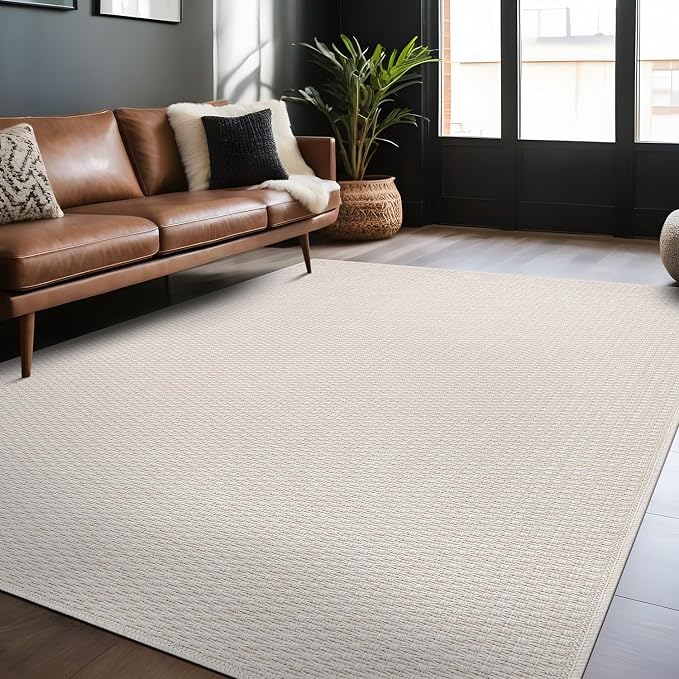 Luul Home Easy Jute Rugs 9x12 White Color Living Room Indoor Outdoor Area Rug for Patio Farmhouse and Kitchen Rug High Traffic Easy to Clean Washable Solid Boho Woven Design Outside Carpet (9 x 12)
