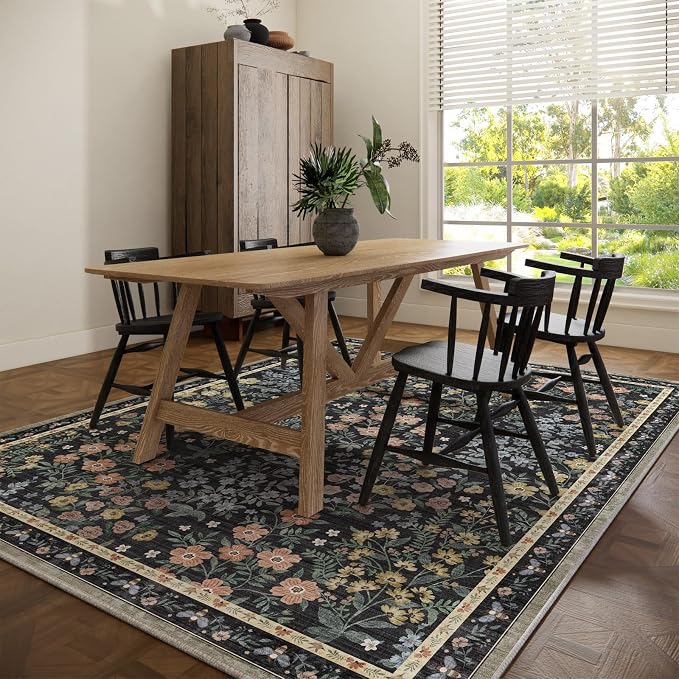 Washable Living Room Area Rug: 6x9 Area Rugs for Bedroom Vintage Stain Resistant Non Slip Low Pile Soft Lightweight Carpet Rugs for Kitchen Dining Room Farmhouse Kids Room Nursery