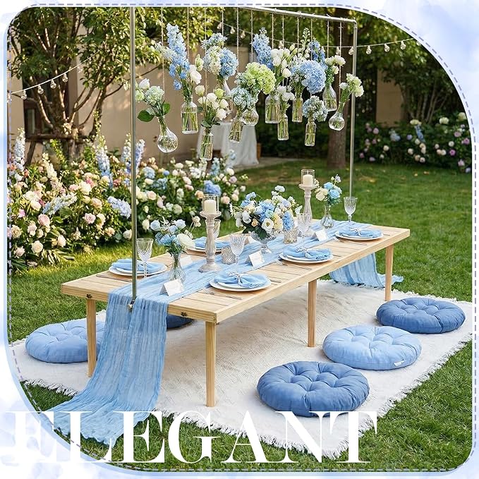 Beeveer 91 x 71'' Extra Large Outdoor Picnic Blanket with Blue Picnics Table Runner 6 Napkins and 6 Blue Floor Pillows Cushions for Picnic Party Camping Wedding Bachelorette Birthday Baby Shower Decor