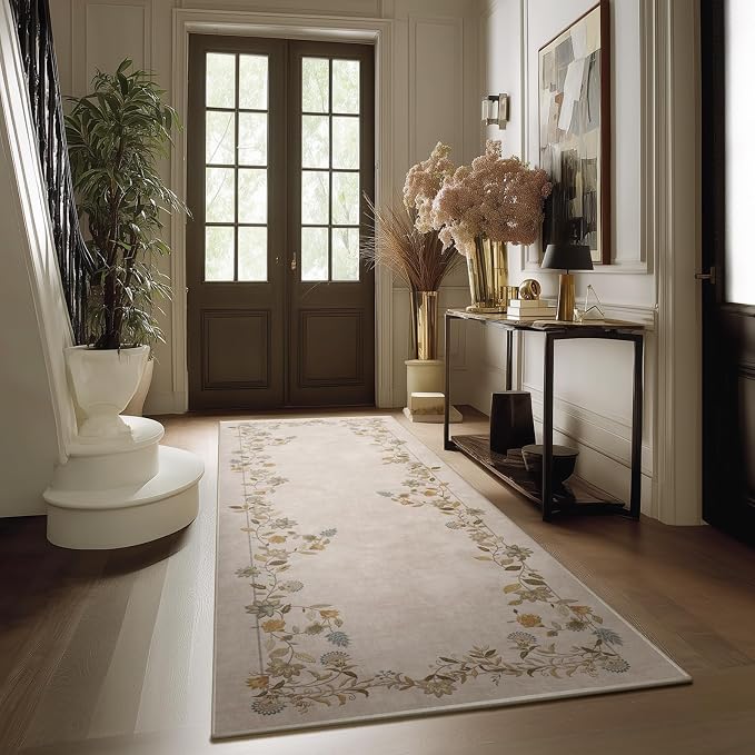 2x6 Washable Runner Rugs for Entryway: Kitchen Rug Non Slip Backing Stain Resistant Low Pile Soft Indoor Floor Carpet Runners for Hallways Kitchen Bedroom Laundry Room Farmhouse Indoor