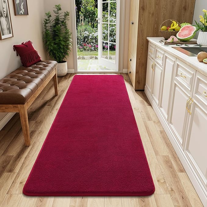 AROGAN 2x6 Runner Rug for Hallway, Long Runner Rugs Non Slip, Wine Red | Soft Washable Memory Foam Carpet for Bedroom, Non Slip Backing Runners Rug for Hallways, Kitchen, Bathroom, Entryway Home