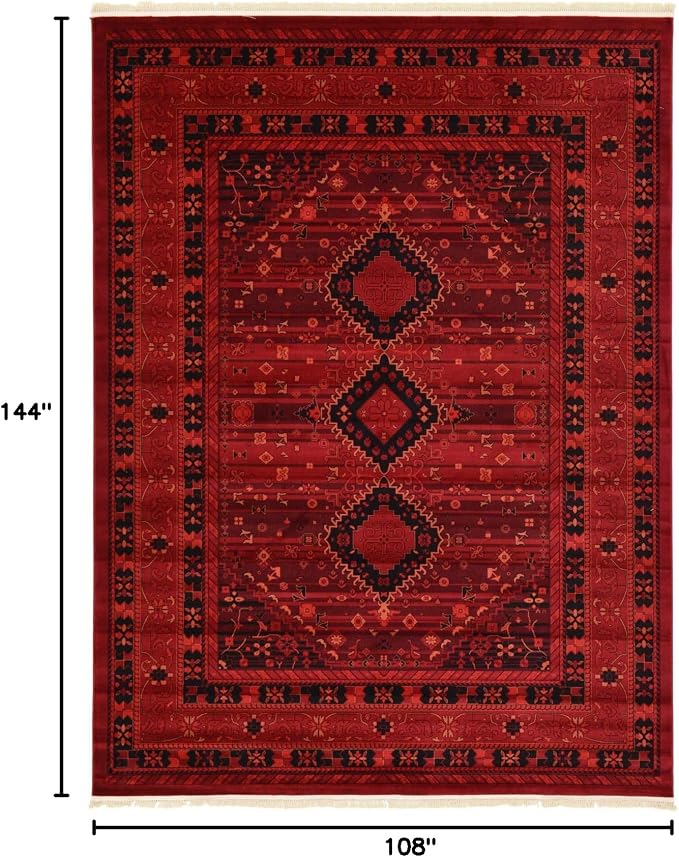 Unique Loom Tekke Collection Area Rug - Sheibani (9' x 12' Rectangle, Red/ Black)