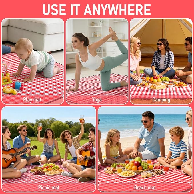 Picnic Blankets Waterproof Sandproof, Extra Large Waterproof Sandproof Foldable Compact Beach Blanket, Easily Foldable and Portable Picnic Mat, Lawn Blanket for Concert, Grass, Hiking, Travel, Indoor