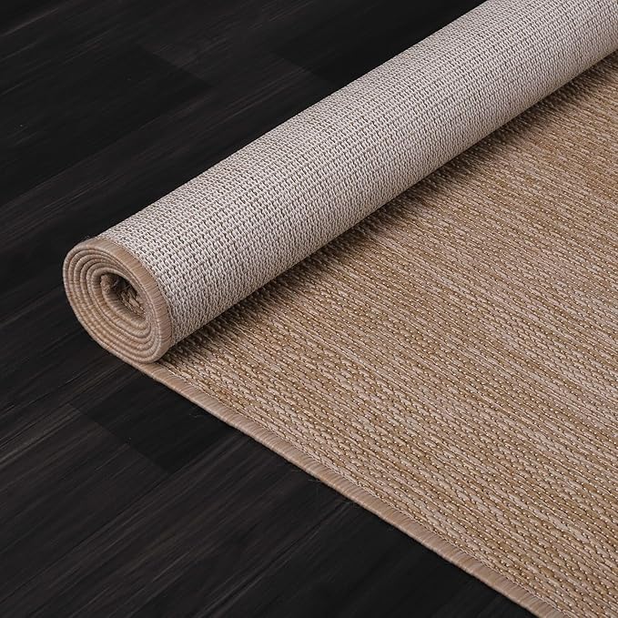 Beverly Rug Indoor Outdoor Rug 6x9, Washable Outside Carpet for Patio, Deck, Porch, Solid Modern Area Rug, Water Resistant, Jute Beige