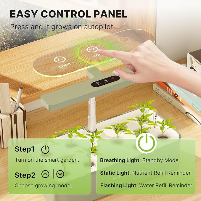 SUNCOZE Hydroponics Growing System, Compact 12 Pods Indoor Garden, Green | 24W LED Dimmable Grow Light, 4L Water Tank with Quiet Pump, Adjustable Height Herb Garden Planter Indoor Kit, Gardening Gifts