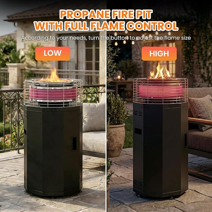 𝐍𝐞𝐰 𝐔𝐩𝐠𝐫𝐚𝐝𝐞 DoCred 34.8" H Outdoor Patio Heater | 56000 BTU 2 in 1 Smokeless Propane Fire Pit Heater for Backyard, Garden, Deck, Party