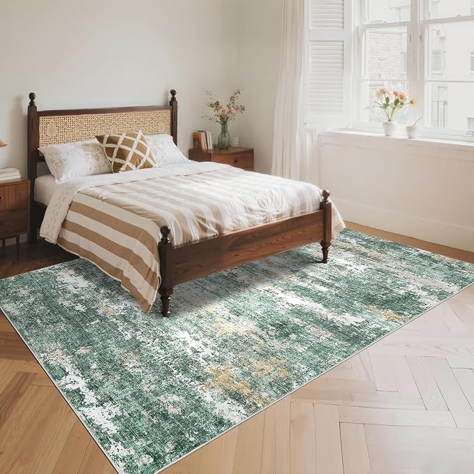 ROYHOME Abstract Rugs 6x9 for Bedroom Living Room Green | Low Pile Ultra Soft Stain Resistant Non Slip Non Shedding Throw Rug for Bedroom Home Decor