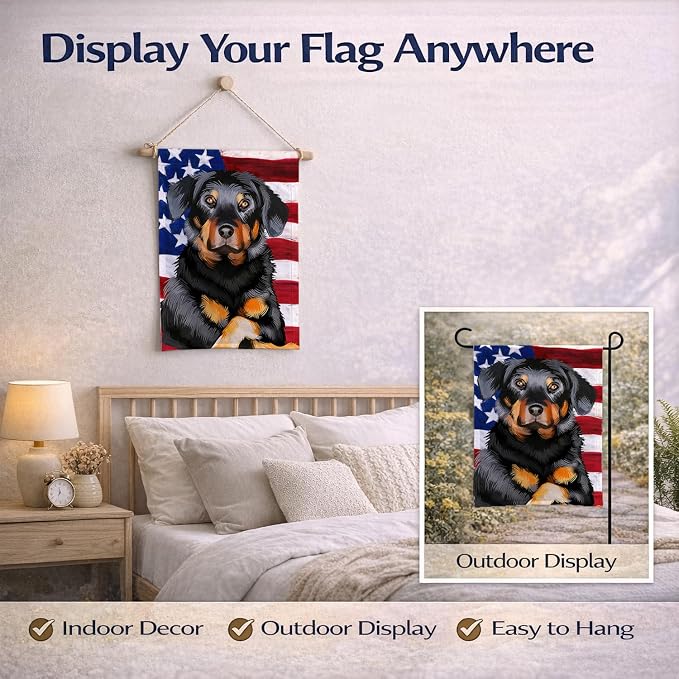 Caroline's Treasures CK6424GF Beauceron American Flag Garden Flag Mailbox Flag Decorative Yard Flag Banner Outside Patio Artwork Yard Flower Beds, Garden Size, Multicolor