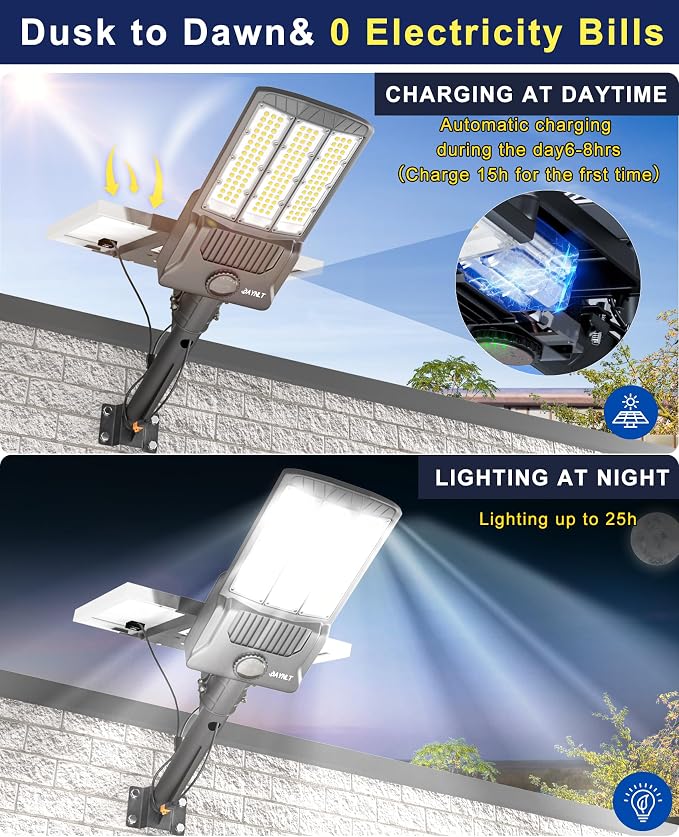JAYNLT Y-6500W Solar Street Lights Outdoor, 650000LM 6500K High Powered Commercial Parking Lot Lights Dusk to Dawn, Waterproof Solar Security Flood Lamps with Remote for Driveways, Basketball Courts