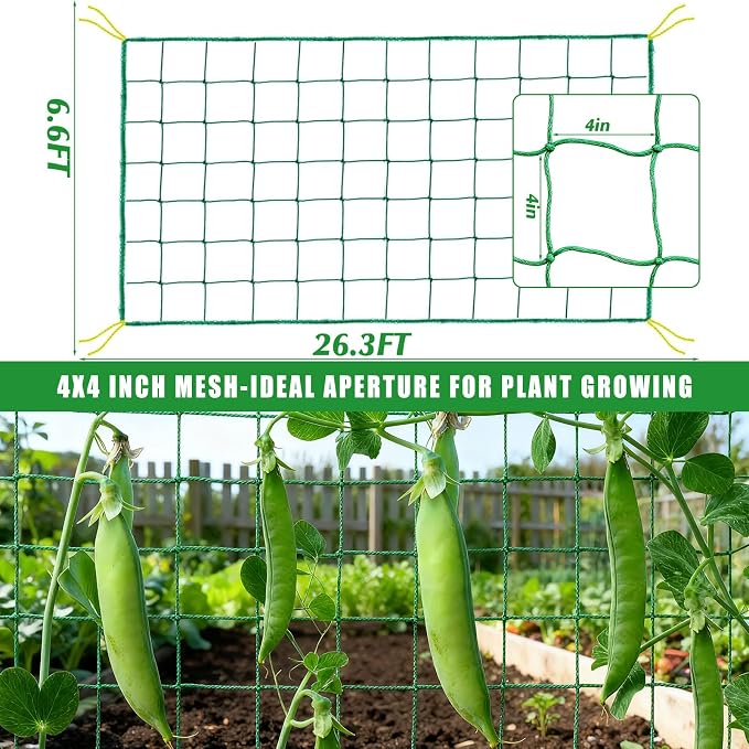 6.6x26.3FT Trellis Netting for Climbing Plants,Trellis Netting with Plant Clips, Heavy-Duty PE Trellis Net for Cucumber, Tomato, Vegetables, Fruits, Sweet Pea Plants
