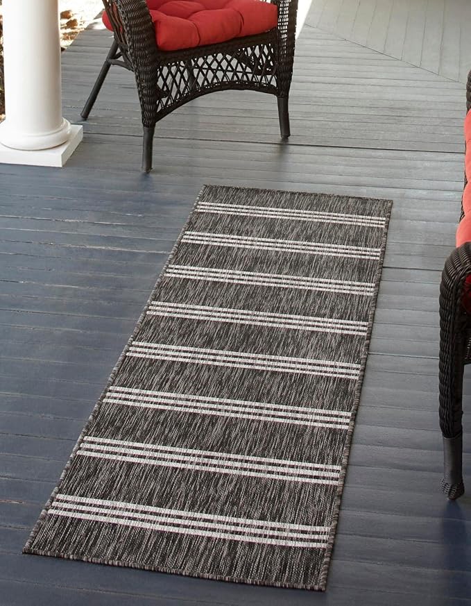 Unique Loom Jill Zarin Outdoor Collection Area Rug - Anguilla (2' x 5' 1'' Runner, Charcoal/ Ivory)