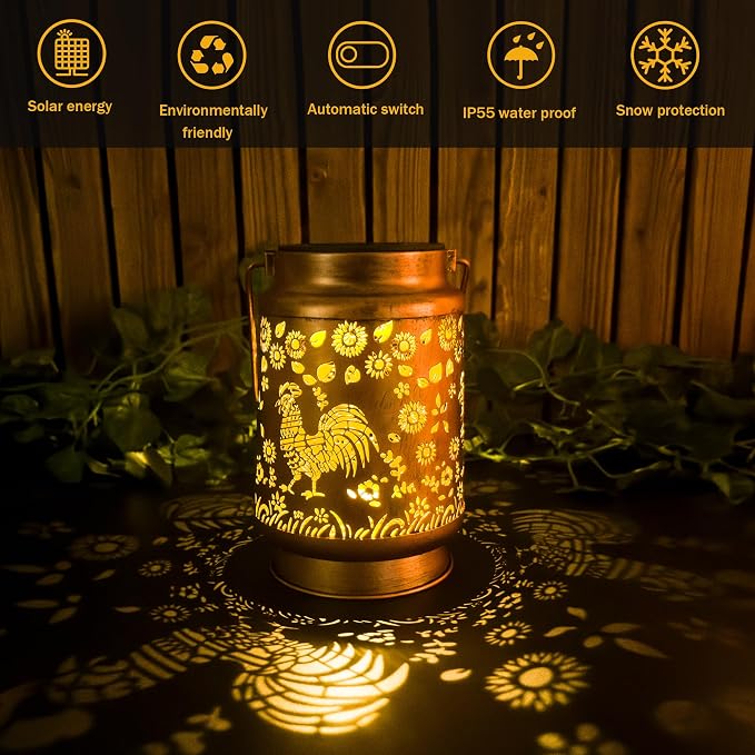 Birthday Gifts for Women Mom Grandma, Chicken Solar Lanterns Outdoor Waterproof, Hanging Solar Lights for Yard Patio Lawn Garden Decor
