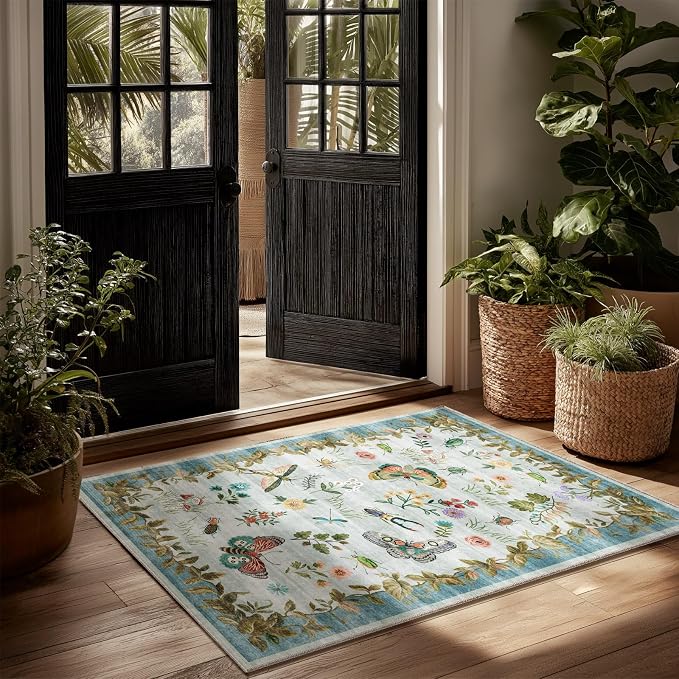 2x3 Washable Throw Rugs for Entryway: Door Mat Indoor Entrance Small Area Rug Non-Slip Low Pile Soft Kitchen Rug for Front Door Indoor Entrance Bedside Entry Kids Room