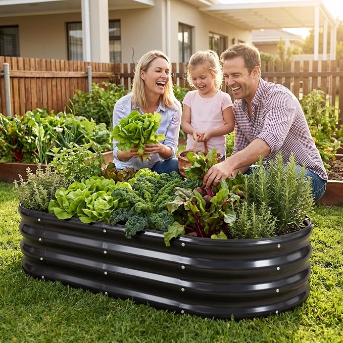 Galvanized Raised Garden Bed- Planter Garden Boxes Outdoor, Raised Beds for Gardening, 4x2x1ft Metal Garden Bed Kit for Vegetables Flower, Planter Raised Bed with Protective Tape & Tools.Gray-4pack