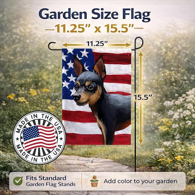 Caroline's Treasures CK6663GF Prague Ratter Dog American Flag Garden Flag Mailbox Flag Decorative Yard Flag Banner Outside Patio Artwork Yard Flower Beds, Garden Size, Multicolor