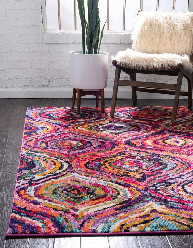 Unique Loom Estrella Collection Colorful, Abstract, Geometric, Gradient, Modern Area Rug (3' 3 x 5' 3 Rectangular, Multi/Pink)