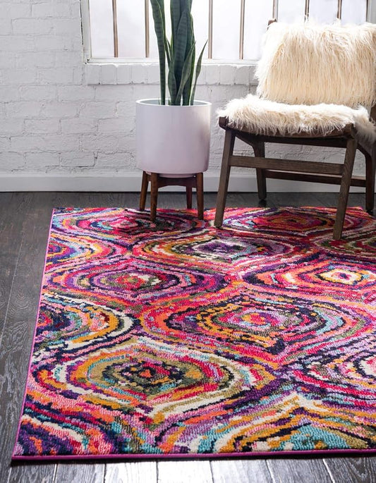 Unique Loom Estrella Collection Colorful, Abstract, Geometric, Gradient, Modern Area Rug (6' 7 x 9' 6 Rectangular, Multi/Pink)