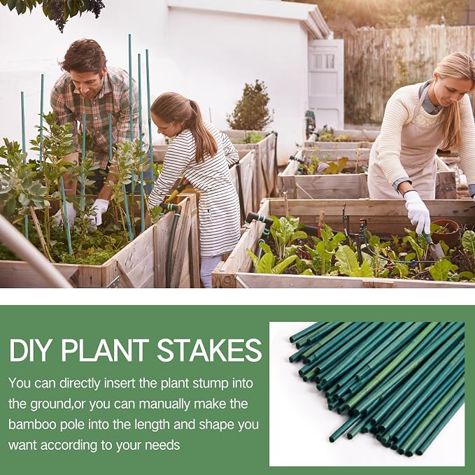 Suclain 100 Pcs 18 Inch Bamboo Stakes for Plant Support Bamboo Sticks Poles Indoor and Outdoor Tall Garden Stakes with 100 Twist Ties for Tomato Bean Flowers Trees Potted and Climbing Plant Support