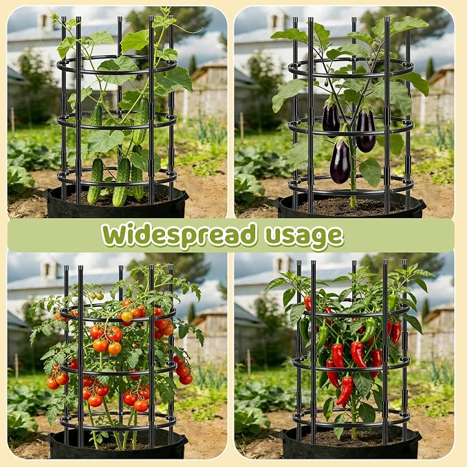 19.5" D x 39" H Peony Plant Support Cage, 3 Tier Stackable Plant Support Ring, Metal Core with PVC Coated Stakes, Garden Plant Support for Peonies Tomatoes and Climbing Plants