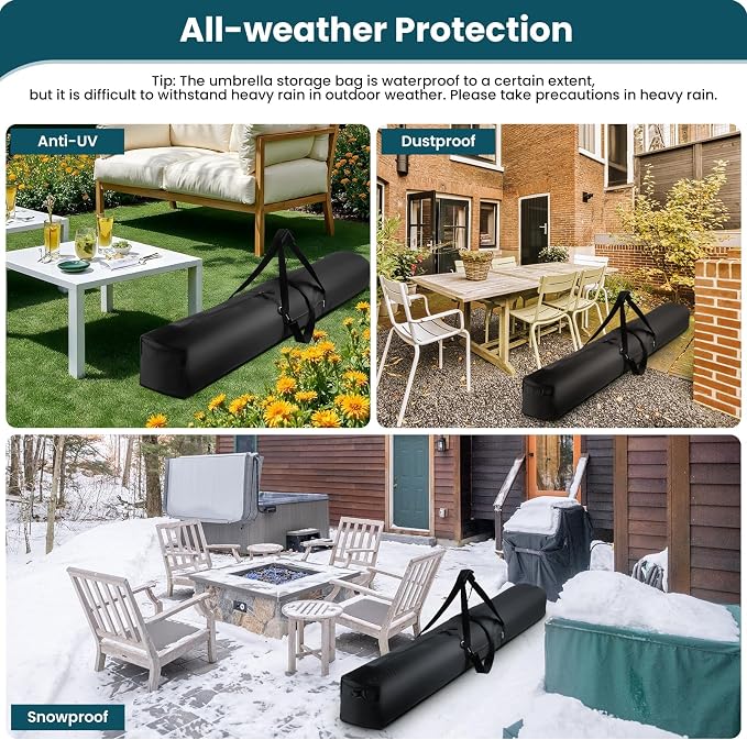Patio Umbrella Storage Bag,Upgraded 900D Large Beach Umbrella Bag with Padded Carry Strap and Double Open Waterproof Zipper,Universal Pool Umbrella Sleeve for Blissun, Sunshine, Tempera Sun Umbrella