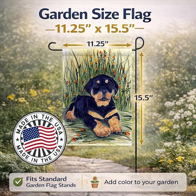 Caroline's Treasures SS8107GF Rottweiler Garden Flag Mailbox Flag Decorative Yard Flag Banner Outside Patio Artwork Yard Flower Beds, Garden Size, Multicolor