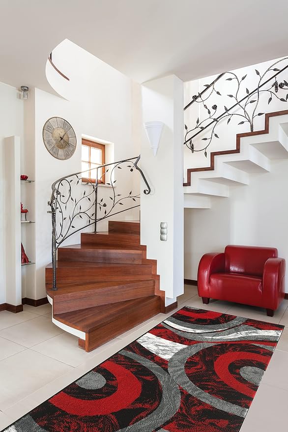 Yafa Home Fashion Modern Contemporary Swirls Design Area Rug, Luxurious, Elegant, and Fashionable Area Rug (Red, 2 ft X 7 ft)