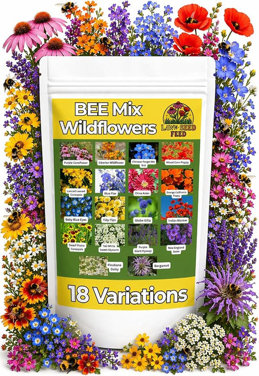 Bee Wildflower Seed Mix – (2oz) - Pollinator Flower Seeds for Bees – Nectar & Pollen Rich Blooms for Honey Bees. Friendly Flower Blend for Outdoor Gardens & Meadows!