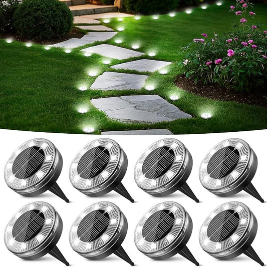 Peasur Mini Solar Ground Lights, 8 Pack Flat Solar Disc Lights Outdoor Waterproof, 2.3 Inch Small Solar Garden Lights Landscape Lighting for Outside Pathway Garden Yard Lawn Walkway,Cool White