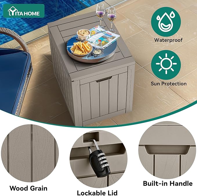 YITAHOME 30 Gallon Deck Boxes 2 Pack | Waterproof Outdoor Storage for Cushions, Tools & Pool Accessories, Resin Package Delivery for Patios, Gardens & Decks, Taupe