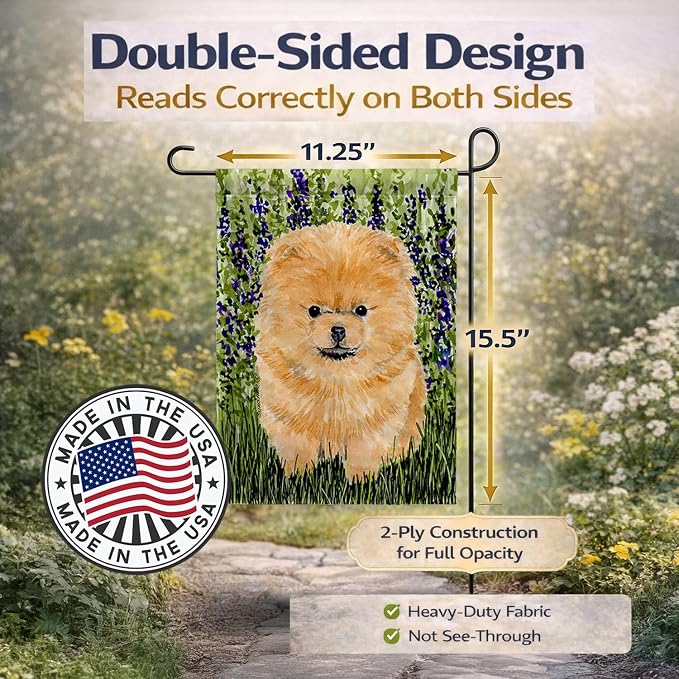 Caroline's Treasures SS8746GF Pomeranian Garden Flag Mailbox Flag Decorative Yard Flag Banner Outside Patio Artwork Yard Flower Beds, Garden Size, Multicolor