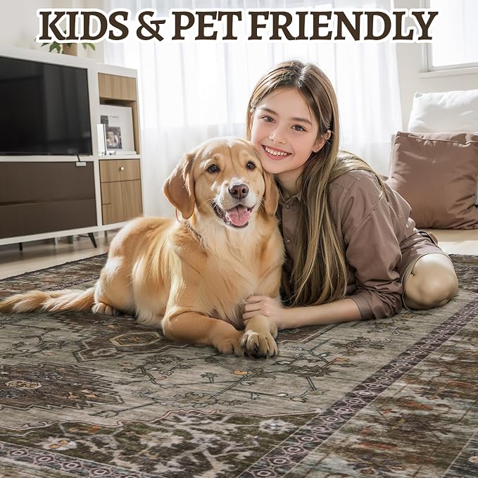 Tangsoo Vintage 2.6x10 Washable Hallway Runner Rug, Non Slip Runner Rug | Oriental Soft Low Pile Long Rug Runner, Boho Print Carpet Runners for Hallway Kitchen Bedroom Entryway Living Room Grey