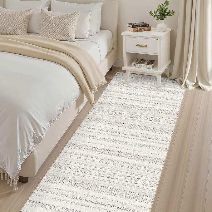 cotiled Hallway 2.6x8 Runner Rugs Washable Boho Rug Brown/Cream | Stain Resistan Indoor Carpet for Entryway Kitchen Laundry Room Bedroom