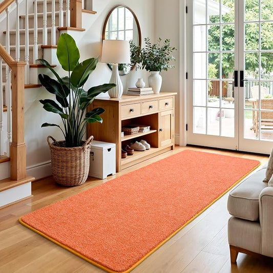 Keeko 2x8 Area Rugs for Living Room,Soft Washable Memory Foam Bedroom Rug | Indoor Throw Rug Low Pile Minimalist Non Slip Carpet for Kids Nursery Classroom Dorm Room Home Decor Orange and White