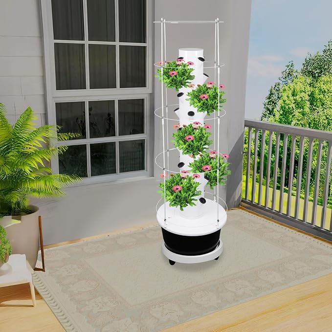 Hydroponics Growing System, 36 Pods Large Vertical Hydroponic Growing Tower with with Climbing Trellis, 9-Tier Indoor Gardening System for Herb Vegetable Fruit (Black, 36 Pods)