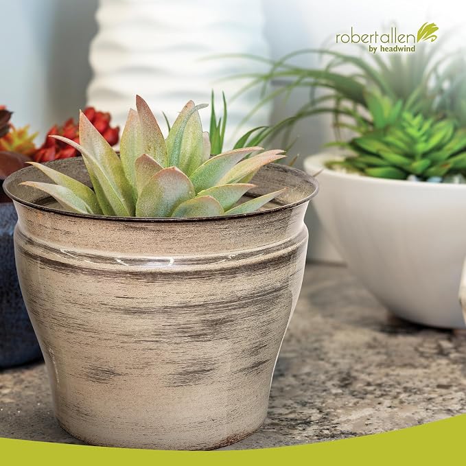Headwind Glazed Ironstone Vanhorne Collection – 12" Papyrus Beige Decorative Plant Pot – Lightweight & Triple Coated w/Drainage Flower Pot for Indoor Plants & Outdoor Planter Use by Robert Allen