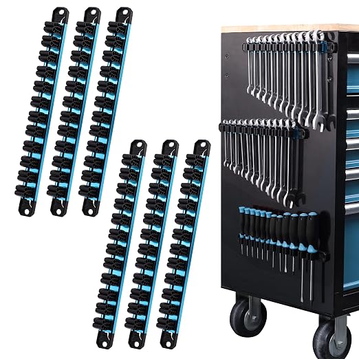 DURATECH Magnetic Screwdriver Organizer and Wrench Organizer, Screwdriver and Wrench Holder, Aluminum Tool Organizer Rail with 72 Slots for Toolbox Drawer and Tool Organization(6PCS)