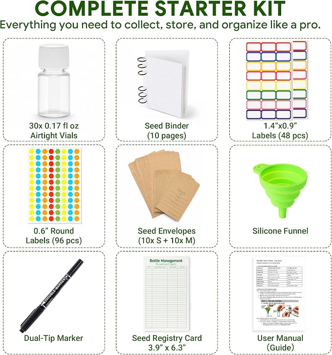 30 Slot Seed Storage Organizer with Seed Binder,For Graden Seeds Storage | Seeds Storage Box with 10-Pockets Seeds Binders, Labels, Registry Card, 20 Seed Envelopes
