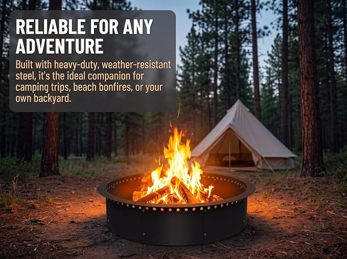 39 Inch Fire Pit for Outside Wood Burning, Heavy Duty Steel Outdoor Firepit with Air Vent Design, Large Rust Resistant Backyard Bonfire Pit for Patio Camping Garden Gatherings