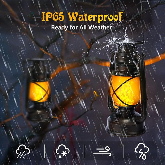 Toodour Solar Lantern Outdoor Lights, 2 Pack Bronze Vintage LED Lantern with 2 Modes, Waterproof Hanging Solar Lights for Camping Patio Garden Yard Outdoor Decorations