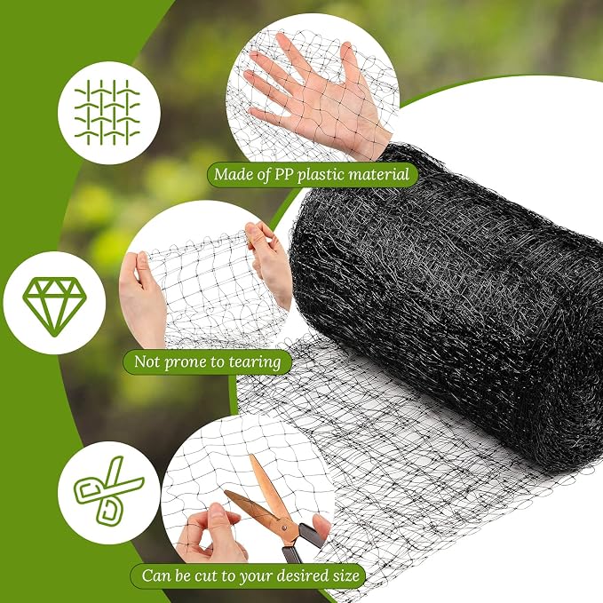 Woanger 3 Pack Deer Fence Netting Bird Netting Garden Net with 150 Pcs Cable Ties for Bird Protect Plants, Vegetables Against Birds Fruit Trees Deer Squirrel Rabbit and Other Animals (Black,7x100 ft)