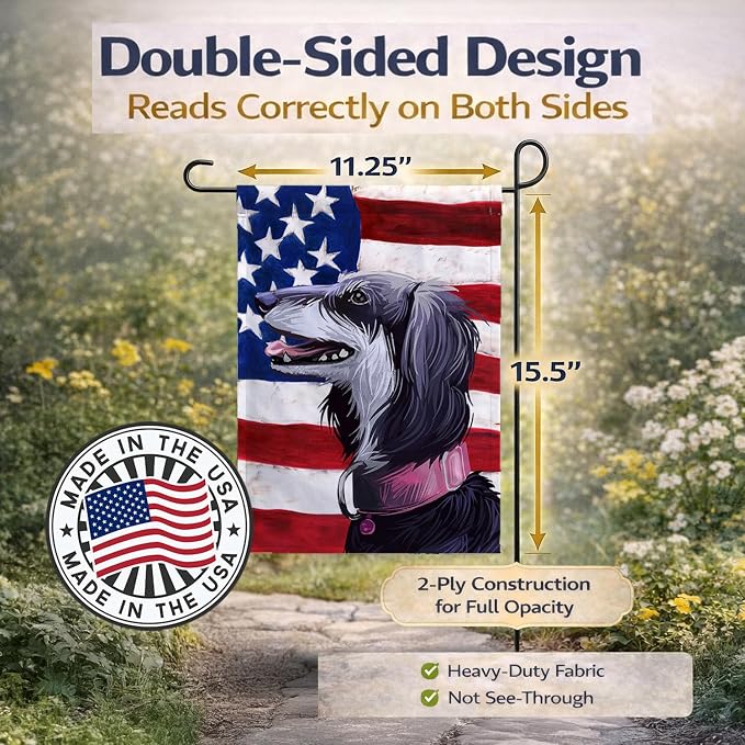 Caroline's Treasures CK6686GF Saluki Dog American Flag Garden Flag Mailbox Flag Decorative Yard Flag Banner Outside Patio Artwork Yard Flower Beds, Garden Size, Multicolor