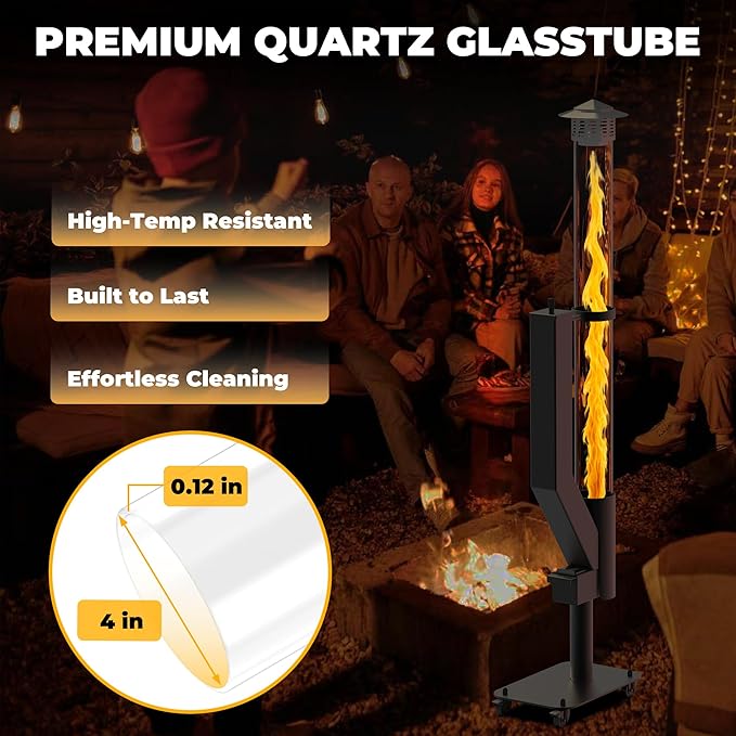 Outdoor Pellet Fire Pit – Spiral Swirling Flame Column with Glass Tube, Creates Cozy Patio & Garden Ambience, Great for Backyard & Camping